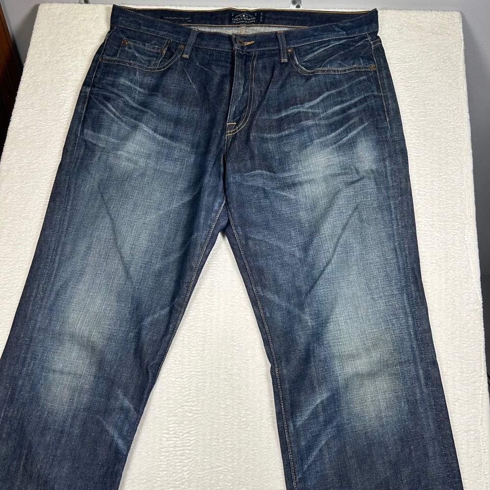 Lucky Brand 221 Original Straight Jeans Denim Mens 36x34 Dark Wash Blue Classic
